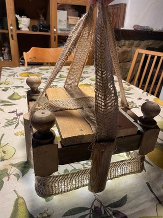 Lámpara colgante artesanal madera y yute