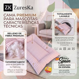 Cama para perro pequeño-mediano 70x48cm Vichy Rosa