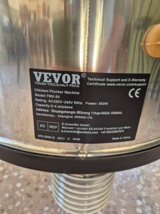 Peladora de Aves VEVOR TMX-50 (Como Nueva)