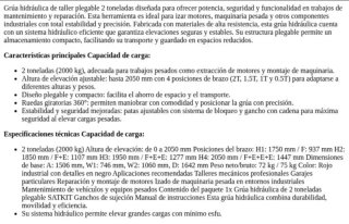 Grúa hidráulica de taller plegable 2 toneladas