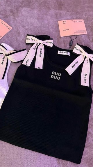 Top Miu Miu tirantes lazos negro