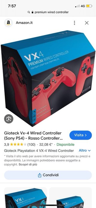 Gioteck VX4 Controller PS4/PC Rosso