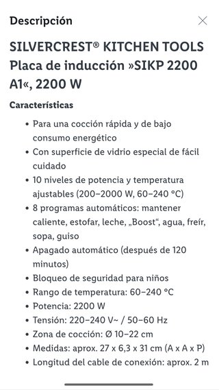 Placa de inducción Silvercrest SIKP 2200 A1
