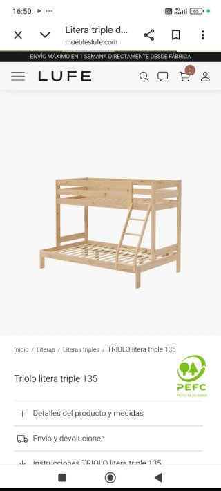 Litera Cama Adulto Madera LUFE
