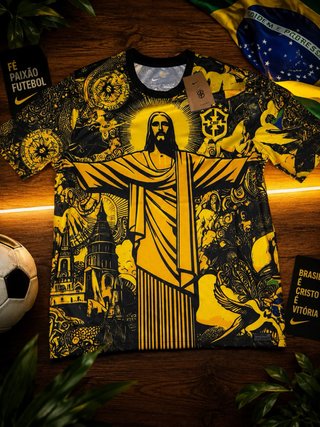 Camiseta Nike Fútbol Diseño Cristo Negro/Amarillo