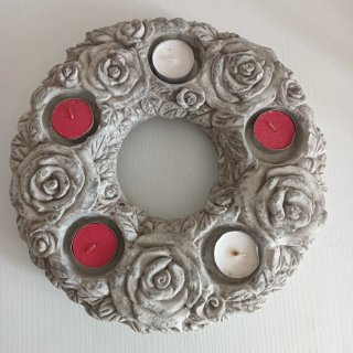Portacandele Ghirlanda Rose 5 Candele Grigio