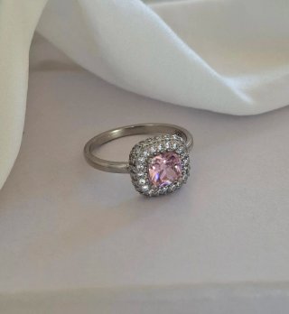 Anillo Plata Ley Circonita Rosa