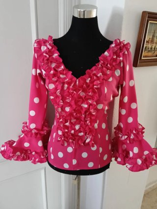 Camisa flamenca lunares rosa y blanco