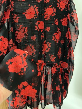 Blusa Zara Estampado Floral Rojo Negro