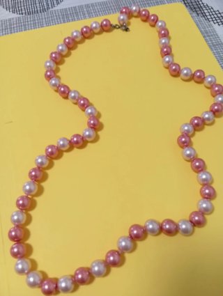 Collar largo perlas rosa y blanco