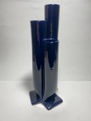 Vaso porta fiori in ceramica smaltata colore blu