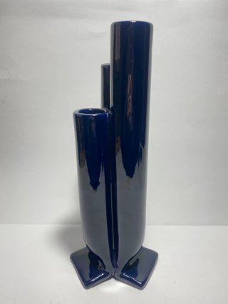 Vaso porta fiori in ceramica smaltata colore blu