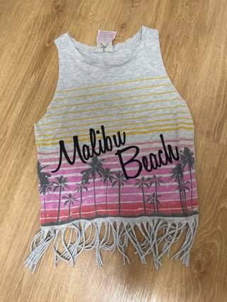 Camiseta tirantes Malibu Beach flecos