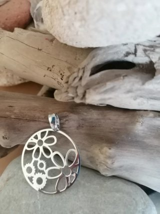 Colgante Plata 900 Flor y Engranajes