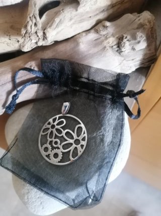 Colgante Plata 900 Flor y Engranajes