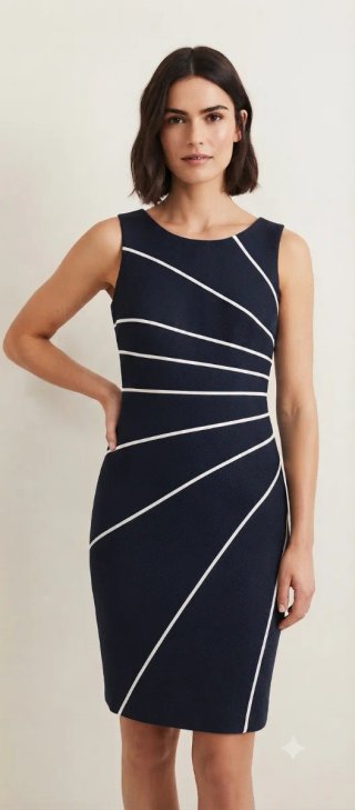 Vestido Chema Blanco Azul Oscuro Rayas Blancas T44