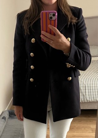 Abrigo Zara Lana Manteco Talla S Azul Marino