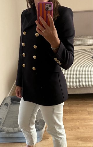 Abrigo Zara Lana Manteco Talla S Azul Marino