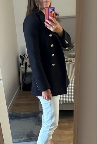 Abrigo Zara Lana Manteco Talla S Azul Marino