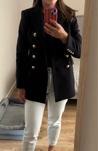 Abrigo Zara Lana Manteco Talla S Azul Marino