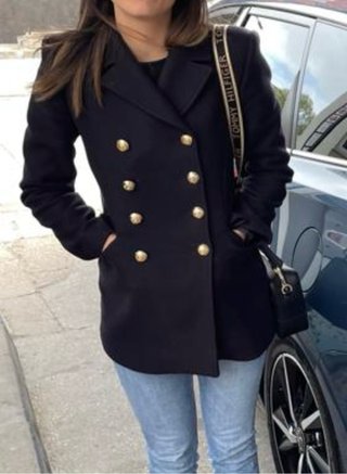 Abrigo Zara Lana Manteco Talla S Azul Marino