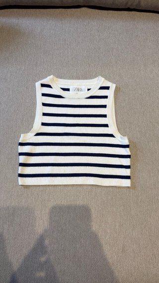 Top Zara Rayas Azul Blanco Talla de niña 8-9