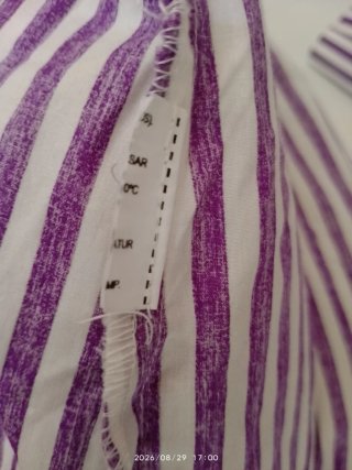 Vestido rayas morado y blanco con gran lazada