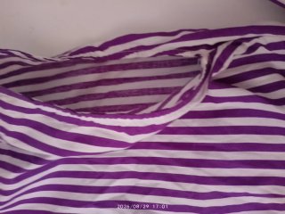 Vestido rayas morado y blanco con gran lazada