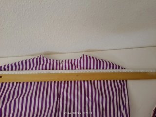 Vestido rayas morado y blanco con gran lazada