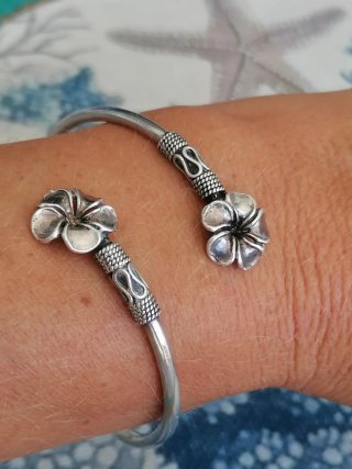 Brazalete Plata Flores Artesanal India