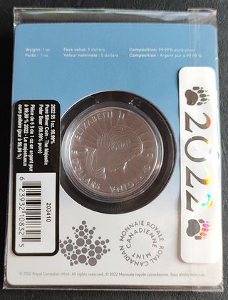 Canadá 5$ 2022 Plata 1 Oz Oso Polar