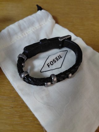 Pulsera Fossil Cuero Trenzado Plata