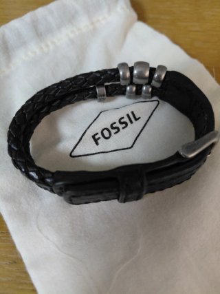 Pulsera Fossil Cuero Trenzado Plata