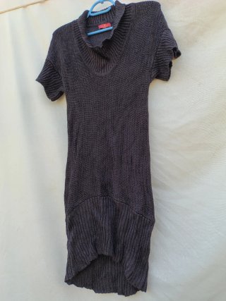 Caramelo Vestido de Punto Cuello Alto Talla S