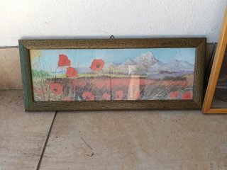 Quadro con paesaggio e papaveri