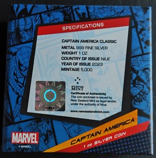 NIUE 2$ 2023 Capitan America Plata 1 Oz