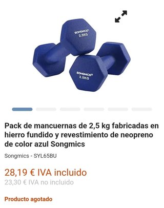 SONGMICS SYL65BU Pack de mancuernas de 2,5 kg Azul