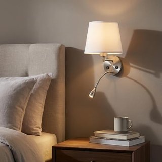 Aplique pared LED doble luz níquel, foco lectura