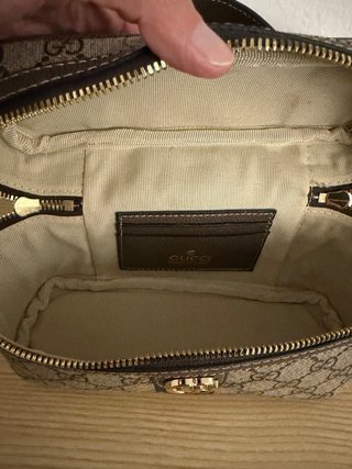 Borsa stile Gucci a tracolla beige e marrone