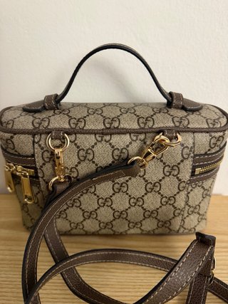 Borsa stile Gucci a tracolla beige e marrone