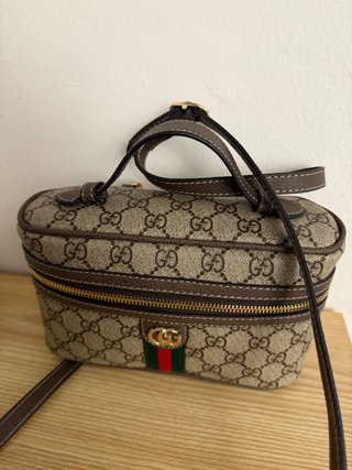 Borsa stile Gucci a tracolla beige e marrone