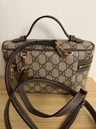 Borsa stile Gucci a tracolla beige e marrone