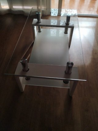 Mesa de centro cristal y madera