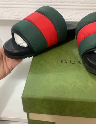 Chanclas Gucci Goma Verde y Rojo