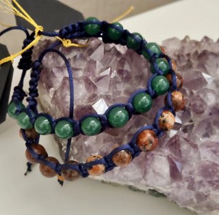 3 Bracciali Shamballa Pietre Marroni Verdi
