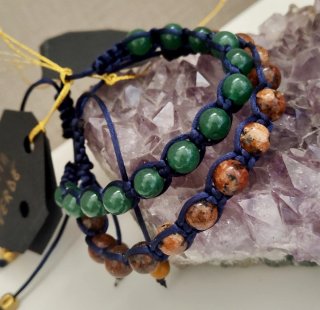 3 Bracciali Shamballa Pietre Marroni Verdi