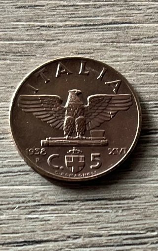 Moneta 5 Centesimi Italia 1938