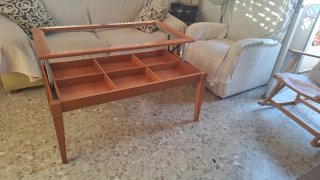 Mesa centro madera y cristal elevable