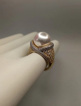 Anillo Emperatriz Acero Inox aleado y Perla Grande