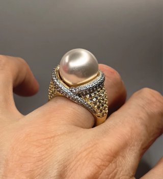 Anillo Emperatriz Acero Inox aleado y Perla Grande